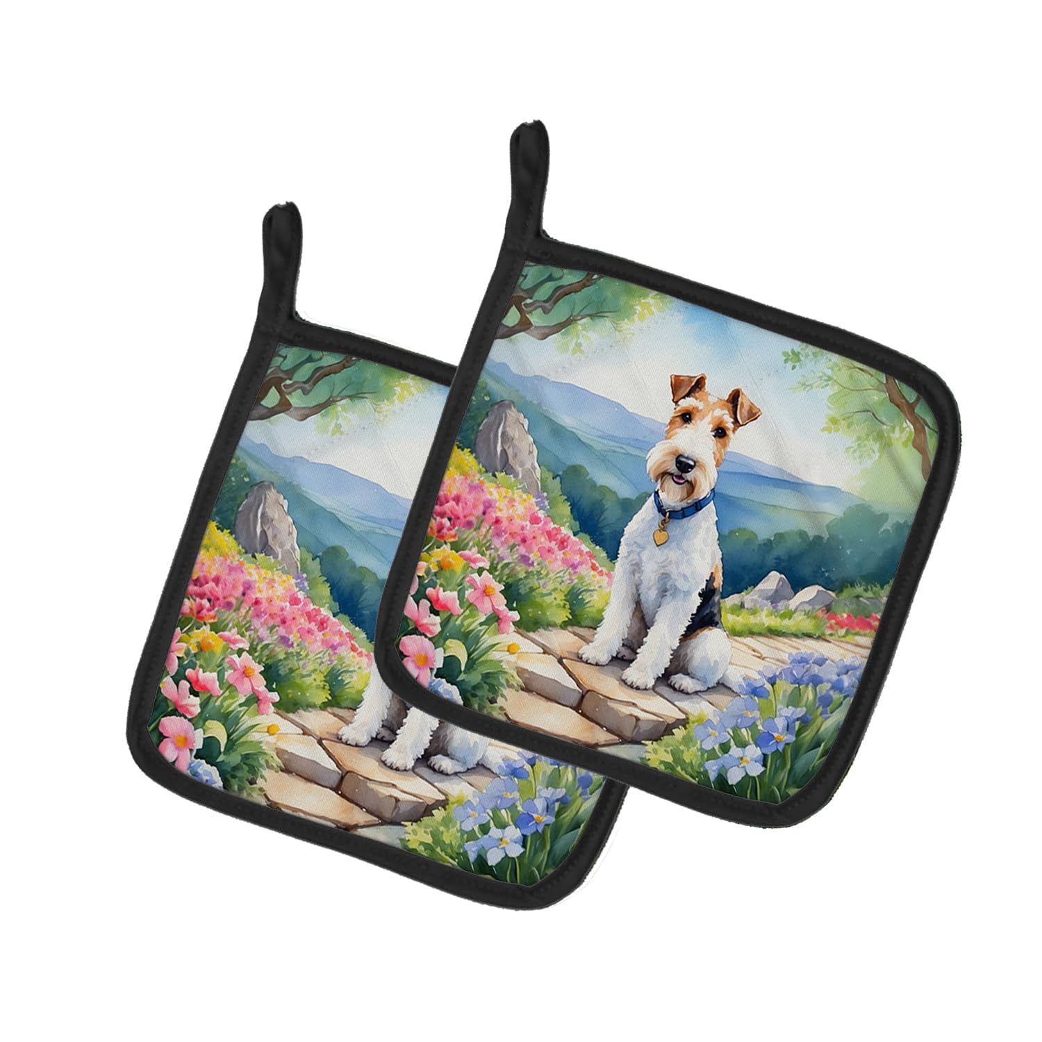 English Bulldog Spring Path Pair of Pot Holders