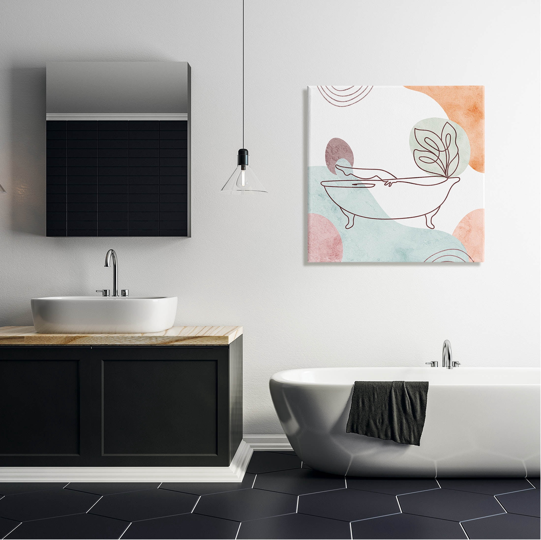 Girl in Tub Floral Geometric Shapes Botanical & Floral Graphic Art Gallery Wrapped Canvas Print Wall Art