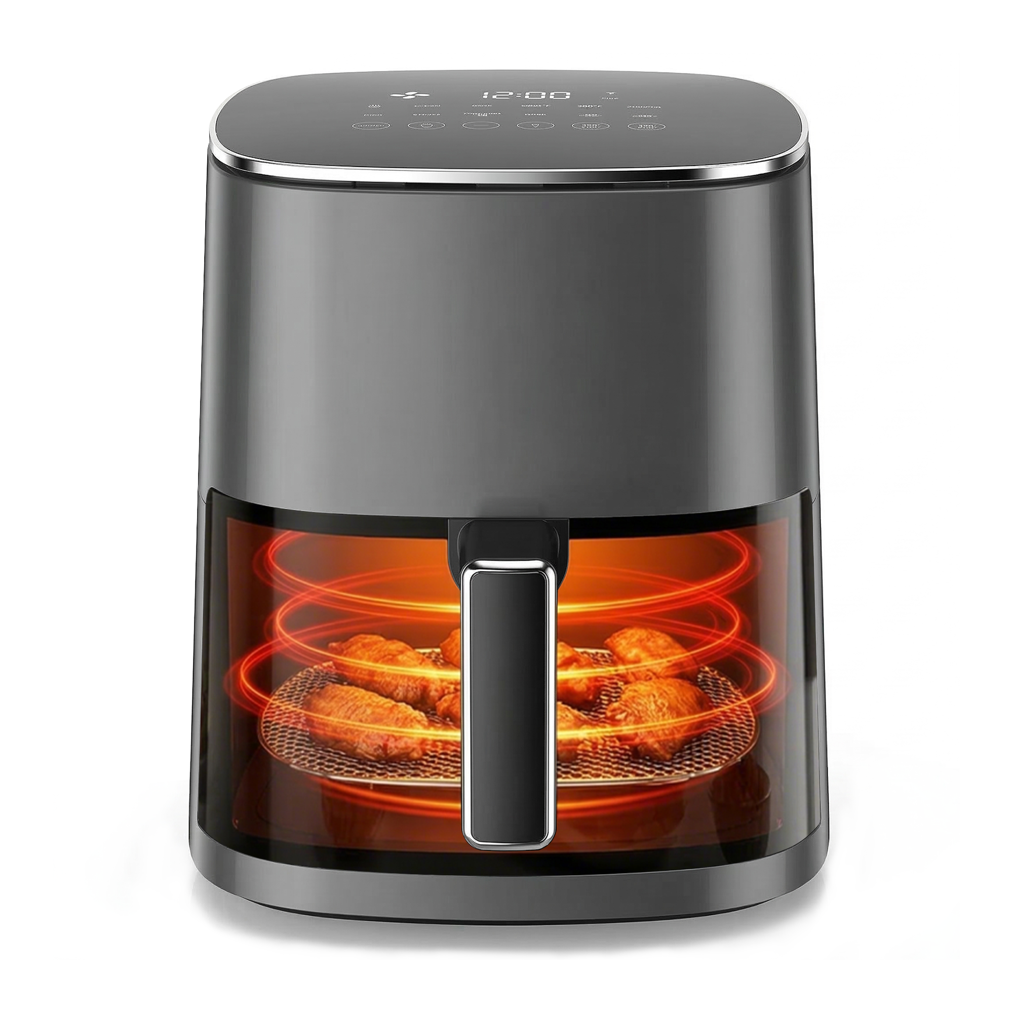 ROSVOVO Air Fryer 6-Quart with Viewing Window 12-in-1 Functions Digital Cooker for Crispy Fries Roasted Chicken Wings, 400°F Max Temperature, Gray