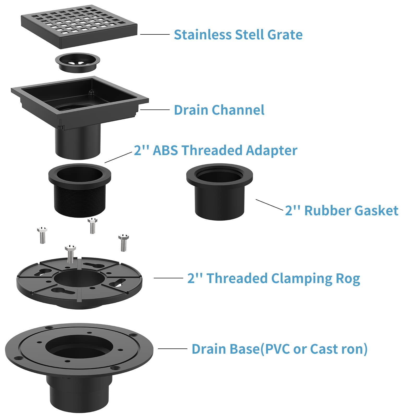 WEBANG 4 inch Square Shower Floor Drain with Flange,Quadrato Pattern Grate Removable,Food-Grade Sus 304 Stainless Steel,Watermark&CUPC Certified