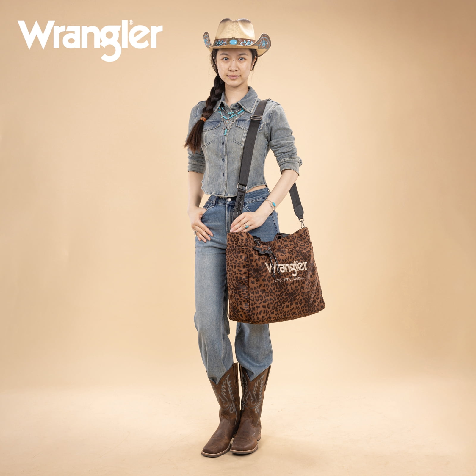 Wrangler Large Tote Bag for Women Designer Leopard Print Purse for Travel Work Gym, Brown