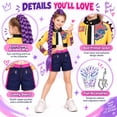 thumbnail image 3 of 6-Piece Pop Singer Halloween Costume for Girls, Cropped Zip Jacket, Sleeveless Top, Shorts and Braided Ponytail Extension for Stage Performance, Cosplay Dress Up and Parties, 3 of 7