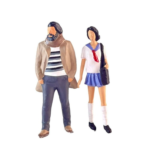 Yinanstore 2 Pieces 1/64 Scale Female and Male Model Scarf Uncle Resin Dioramas Student in Uniform for Fairy Garden Train Station Layout