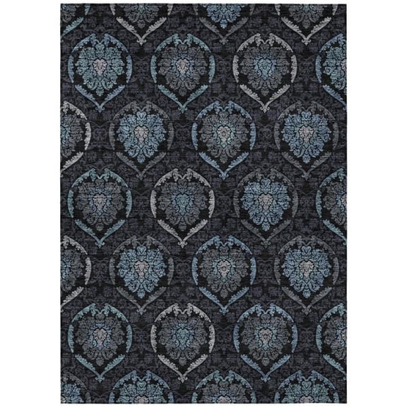 HomeRoots 587702 9 x 12 ft. Medallion Washable Indoor & Outdoor Rectangle Area Rug, Blue, Charcoal & Gray