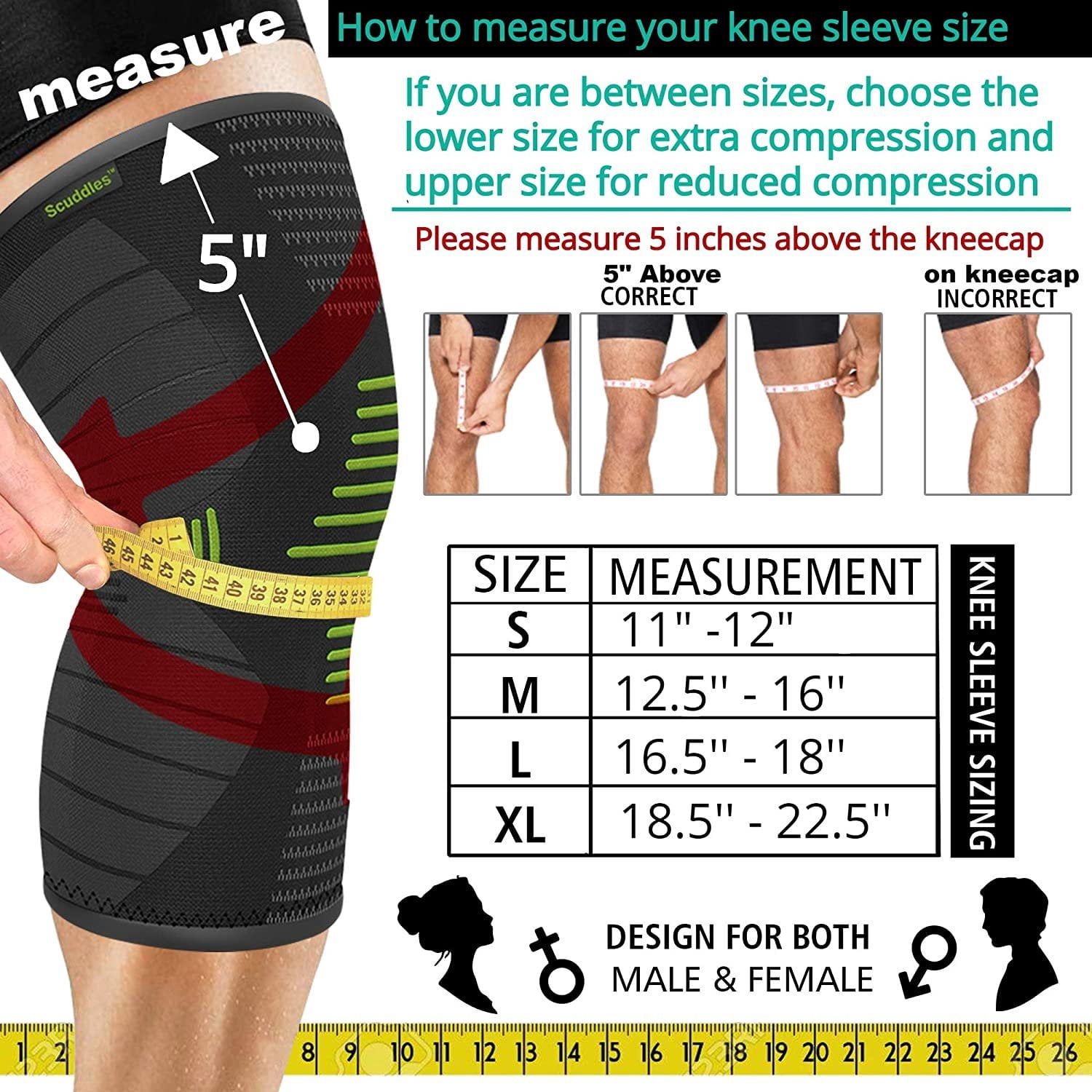 Scuddles Compression Knee Sleeve - Best Knee Brace for Meniscus Tear, Arthritis, Quick Recovery etc. – Knee Support for Running, CrossFit, Basketball and Other Sports