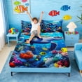 thumbnail image 3 of Manfei Colorful Underwater Sea Turtle Full Size Sheets for Kids Boys and Girls, Ocean Marine Life Print Bed Sheets 4 Pieces, 1 Flat Sheet, 1 Fitted Sheet and 2 Pillowcases, 3 of 6