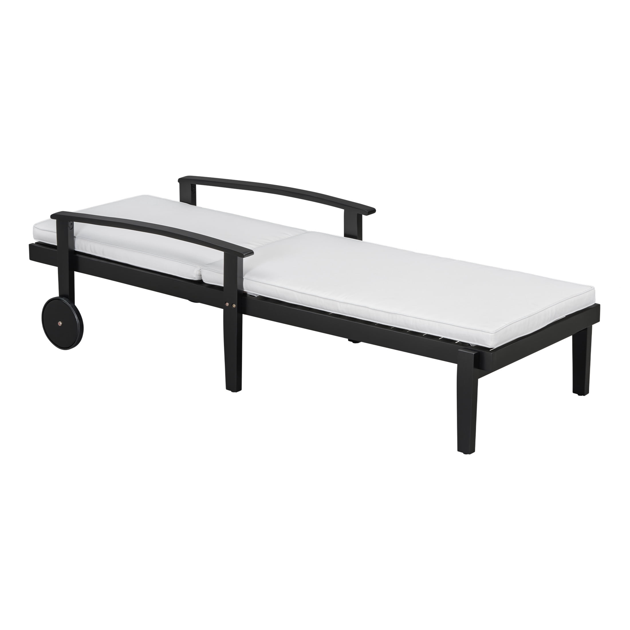 Drezden Outdoor Patio Chaise Lounge with Castors, Acacia Wood, Black + White
