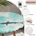 thumbnail image 3 of Ocean Shark Round Tablecloth for 36-44 Inch Tables, Fitted Table Cover with Elastic Edge, Teal Green Wave Summer Beach Coastal Waterproof Outdoor Table Cloth Protector for Patio Garden Dinner Picnic, 3 of 9