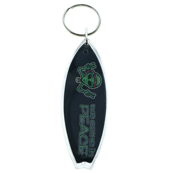 Alien Surf Board We Come In Peace Split-Ring-Keychain Black/Green
