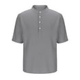 thumbnail image 2 of TAGOLD Mens Summer Short Sleeve Stand Collar Blouse & Shirt Solid Color Half Button Top, 2 of 4