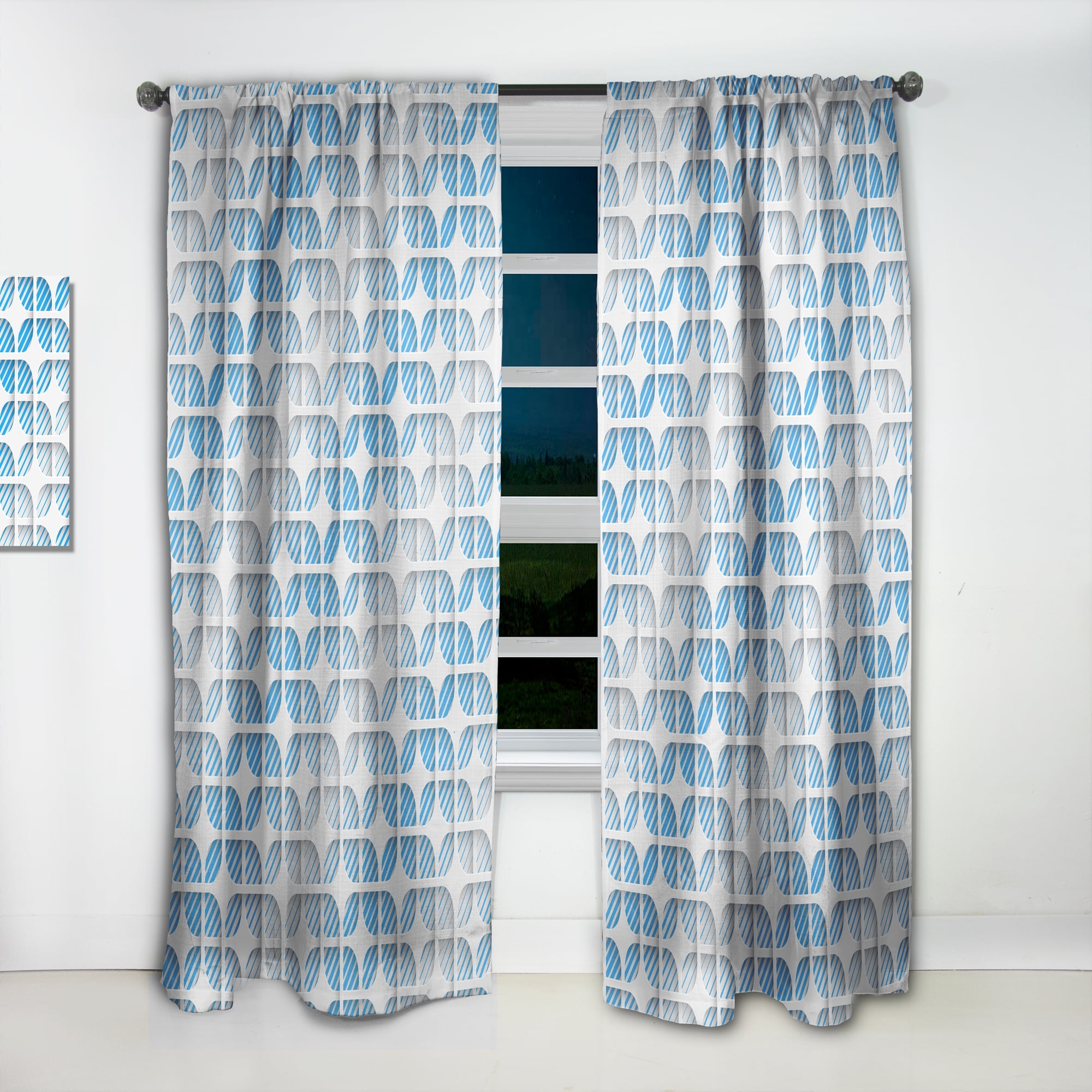 Designart '3D Blue and White Pattern II' Mid-Century Modern Curtain Panel
