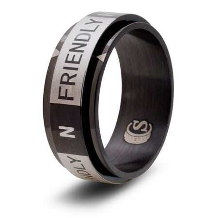 CritSuccess Attitude Dice Ring with 5 sided Die Spinner (Size 6 - Stainless Steel - Black)