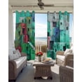 thumbnail image 3 of Abstract Green Blackout Curtains 96 Inch Length 2 Panels Set, Painting Buildings Geometric Color Block Full Shading Curtains for Windows, Blackout Curtains for Bedroom Living Room 52"x96", 3 of 8