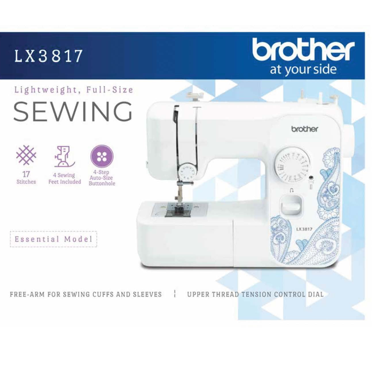 Brother LX3817 17-Stitch Portable Full-Size Sewing Machine, White - image 3 of 13