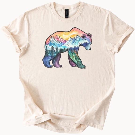 Mountain Bear Shirt Nature Landscape Graphic Tee Outdoorsy Hiking Shirt Birthday Gifts; For Men & Women