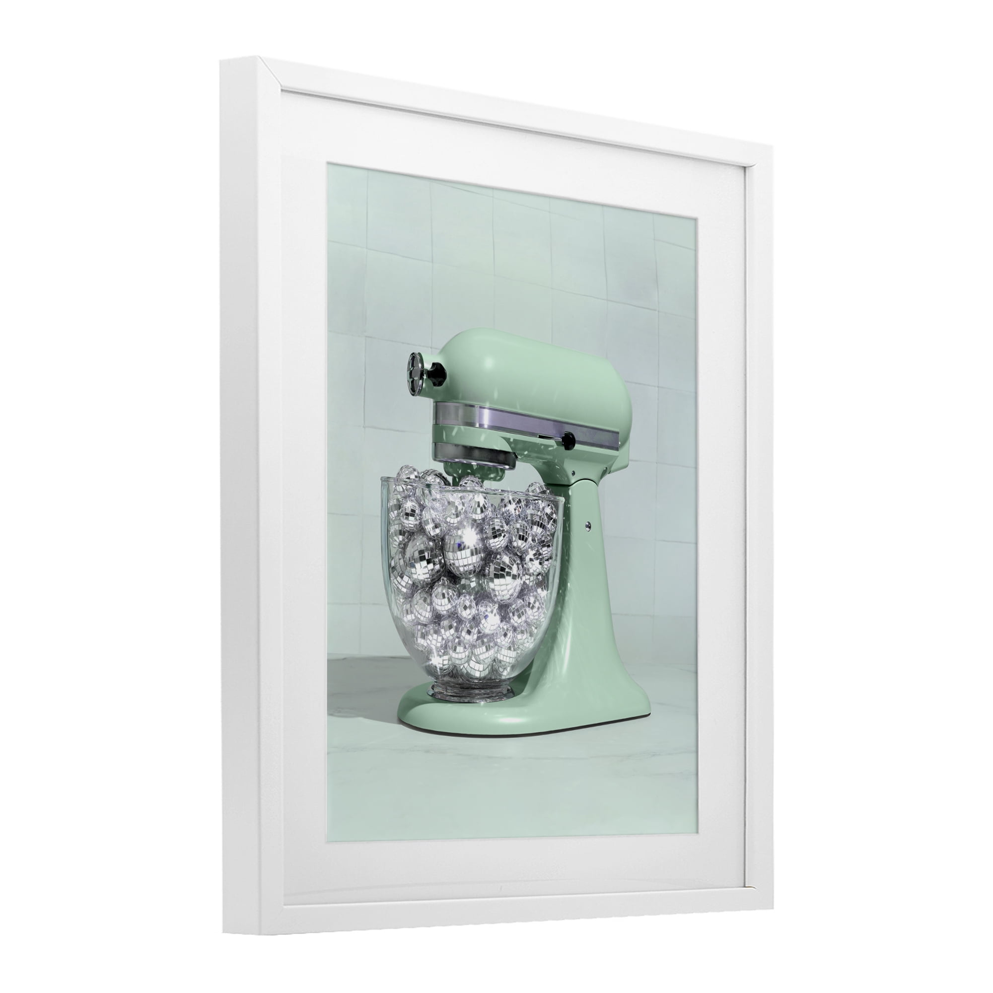 Stupell Industries Disco Kitchen Mixer over Green White Framed Print Under Glass, design by LISH Creative