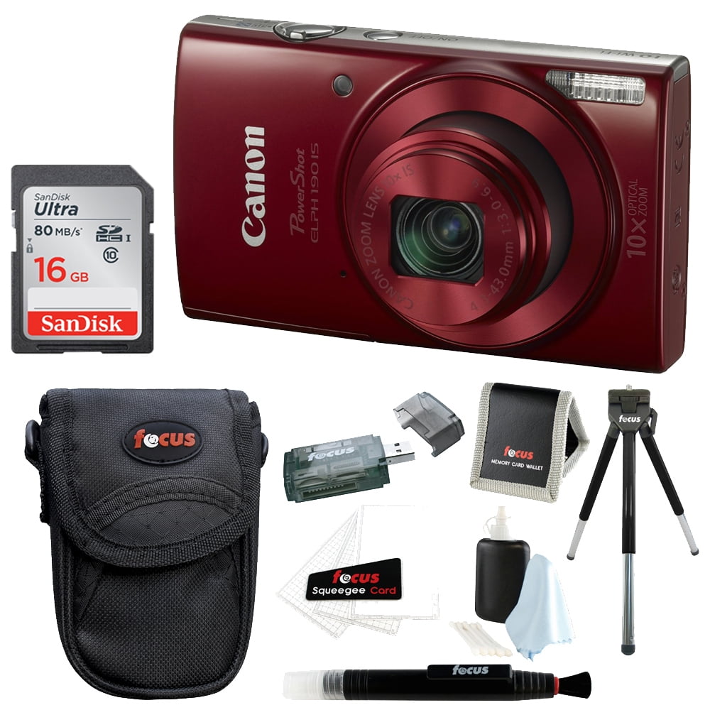 Canon PowerShot ELPH 190 IS Digital Camera (Red) with 16GB Accessory