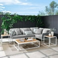 thumbnail image 2 of Lounge Sectional Sofa Chair Table Set, White Grey Gray, Aluminum, Metal, Fabric, Modern Contemporary, Outdoor Patio Balcony Cafe Bistro Garden Furniture Hotel Hospitality, 2 of 10