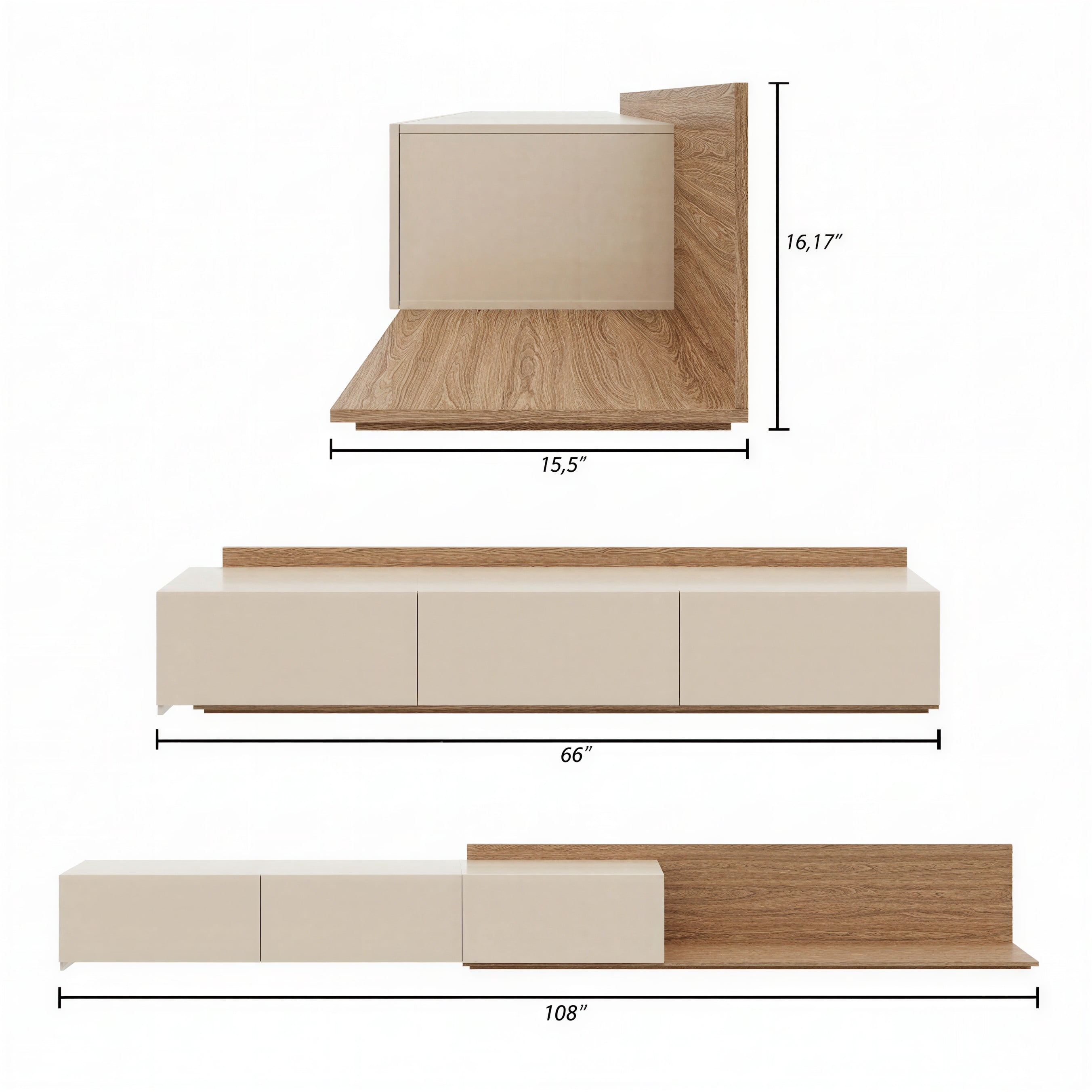 Meuble TV extensible (66-108 po) Nexera Noa, Noyer
