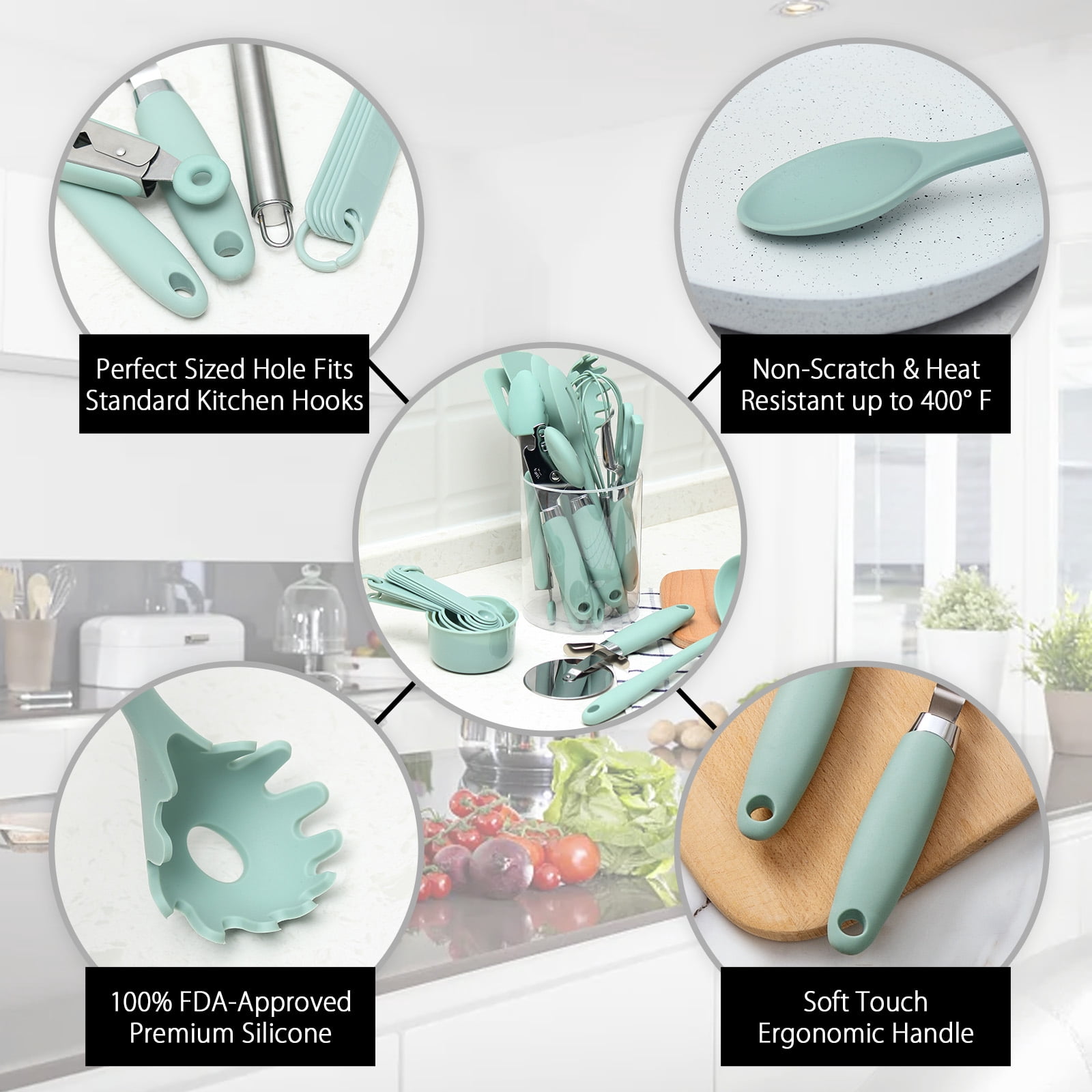 Cook with Color 21 Piece Kitchen Gadget and Tool Set, Mint