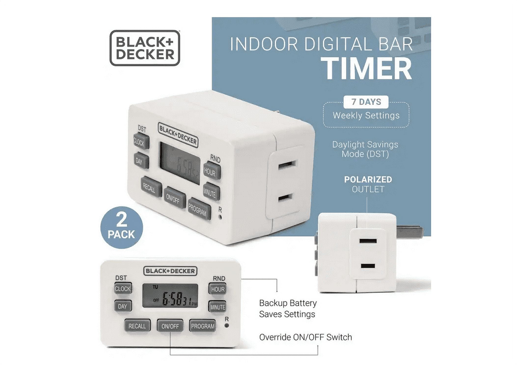 Black + Decker Set of 2 Wireless Remote-Control Timer Outlets ,White