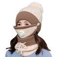 thumbnail image 2 of Women Autumn Winter Warm Knitted Beanie Cap Face Cover Neck Scarf Outdoor Set, 2 of 8