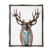 Stupell Industries Funny Deer Necktie & Glasses Portrait Graphic Art Luster Gray Floating Framed Canvas Print Wall Art, Design by Elizabeth Tyndall