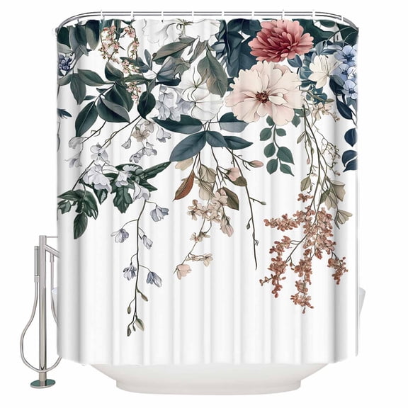 72x78 Inch Shower Curtain Vintage Floral Leaves Bathroom Decor Waterproof Fabric Bathtub Bath Curtains Decorative Farmhouse Flowers Botanical Extra Long Shower Curtain Set with Hooks