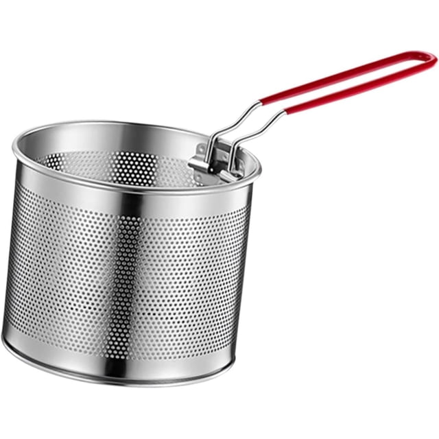ZOUSSIQI Stainless Steel Deep Fryer Basket Kitchen Fry Basket Multifunction Deep Frying with Handle for French Fries Spaghetti Serving, 14cm CA919-30222