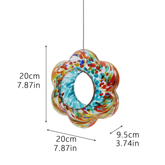 Hanging Hummingbird Feeder, Hand Painted Stained Glass Flower Design With 6 Feeding Ports, 12oz Nectar Capacity, All Weather Outdoor Garden Decor With Chain
