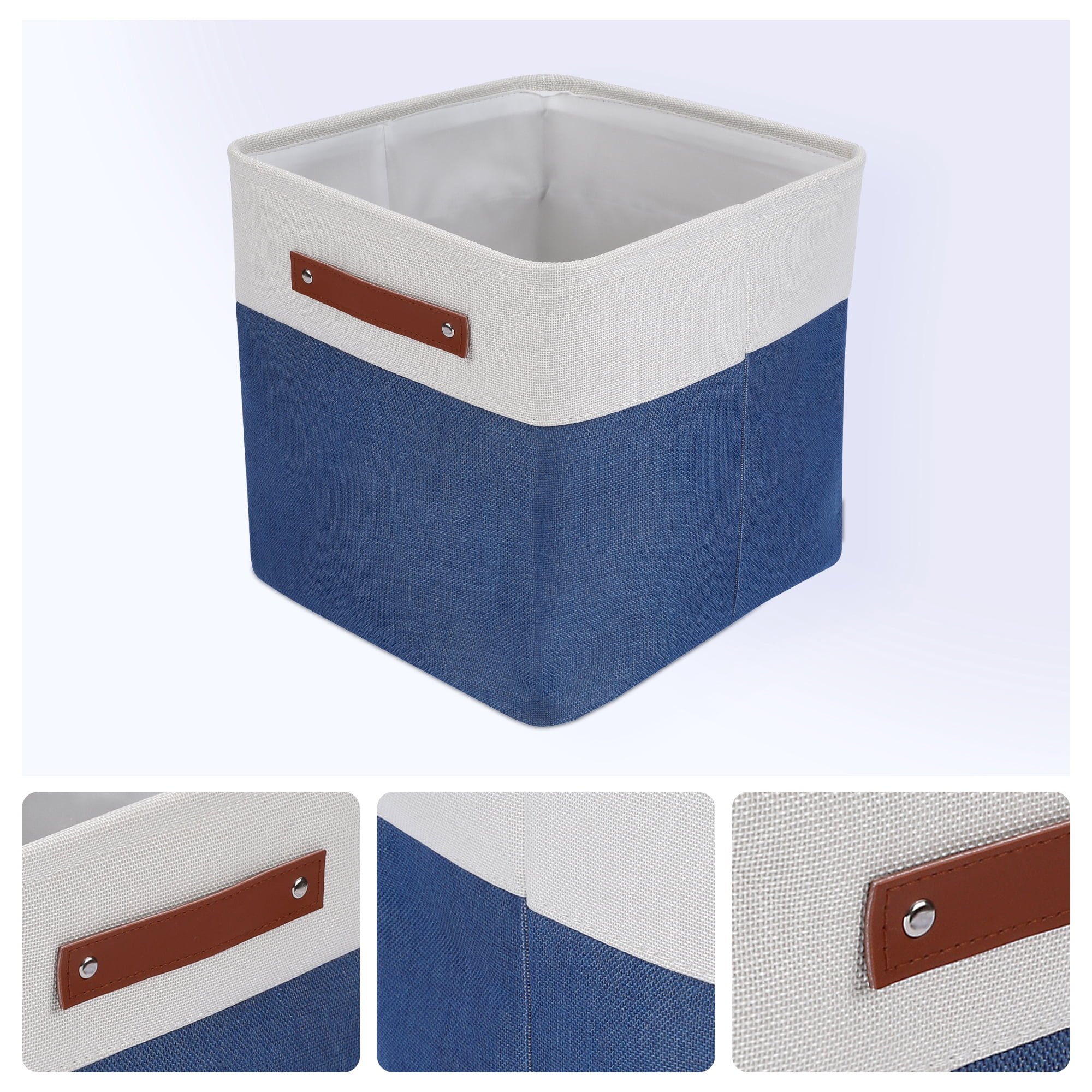 Unique Bargains Storage Cube Fabric Bin with Handles Dark Blue 11*11*11in