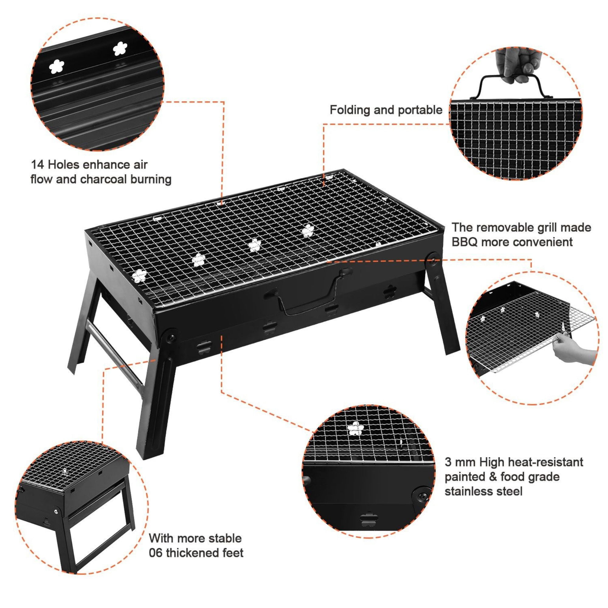 Portable Foldable Charcoal BBQ Grill for Camping & Picnics