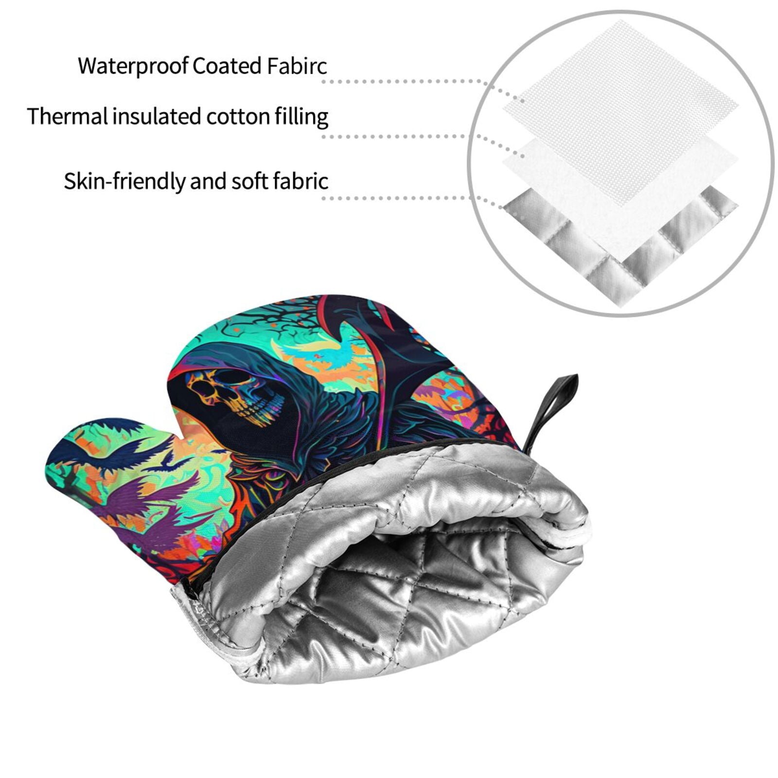Grim Reaper Dark Psychedelic Death 4Pcs Oven Mitts and Pot Holders Sets Oven Kitchen Gloves Hot Pads for Cooking BBQ Baking Grilling