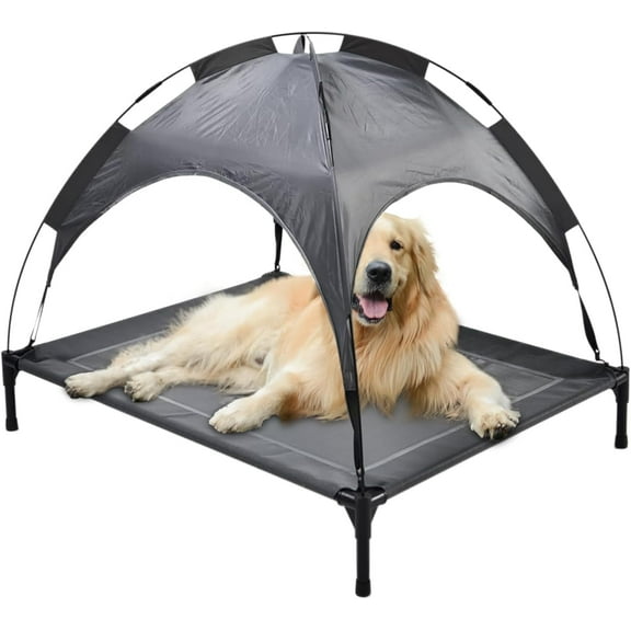 Go Gear Elevated Dog Cot with Removable Canopy, Gray