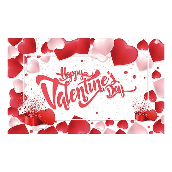 Goowood Happy Valentines Day Backdrop Banner Red Heart Polyester Background with Photo Booth Prop 73x43 inch