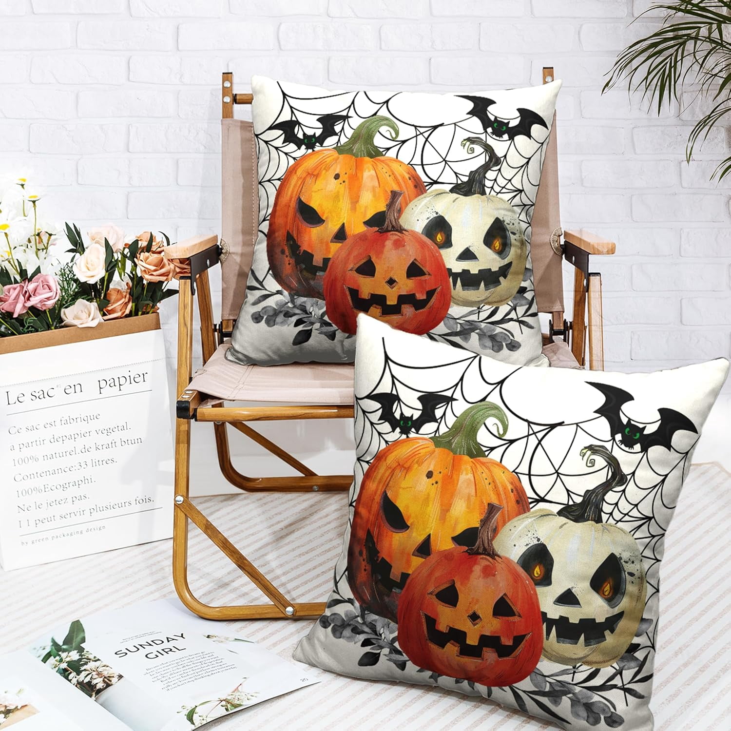 AVOIN Halloween Pumpkin Cat Boo Pillow Cover 12x20" - Farmhouse Decor For Sofa, Couch, Chair