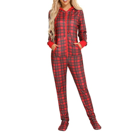 

ZAXARRA Matching Family Christmas Pajamas Hooded Jumpsuit with Pockets Sleepwear