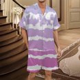 thumbnail image 1 of Men's Gradient Multicolored Printed Silk Satin Short Sleeved Button Up Pajamas Set for Comfortable Sleep and Relaxation, 1 of 3