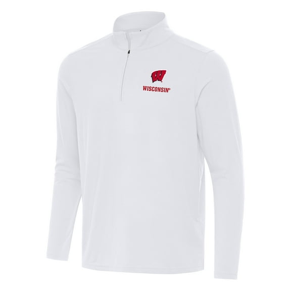 Men's Antigua White Wisconsin Badgers Intent Quarter-Zip Top