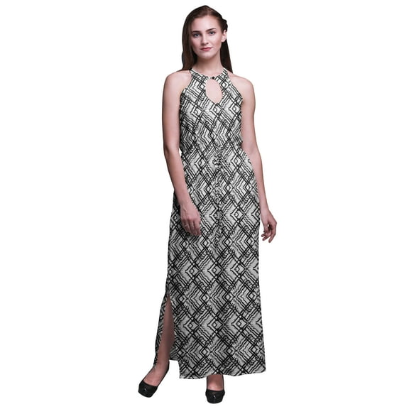 Bimba Tie-Dye Ladies Sleeveless Long Print Maxi Dress with Side Slits Summer Wear-Large