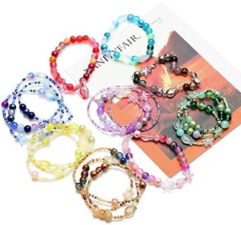 YNGLLC 760pcs Mixed Craft Beads Jewelry Making Kit, Pink Glass Beads Bracelet Making Kit, 8MM Round Assorted Cystal Beads with Seed Beads for DIY Working