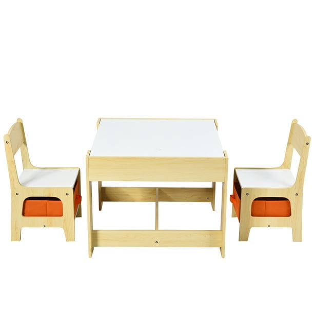 Costway Kids Table Chairs Set With, Childrens Wooden Table And Chairs With Storage