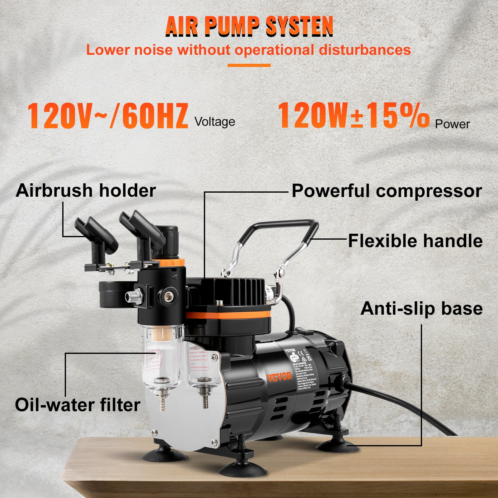 VEVOR Airbrush Ensemble, Expert Airbrush Kit with Compressor, Multi-Use Dual-Action Gravity Feed Airbrush System for Art, Nails, Cookies, Tattoos