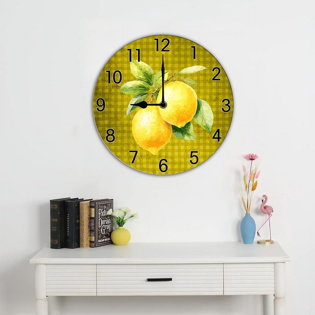 Kitchen Clocks Lemon Wall Clock Farmhouse Wall Decor for Dinning Room Restaurant Bar Bedroom Battery Operated Silent Clock Movement 10 Inches Non Ticking Room Decor
