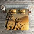 thumbnail image 2 of Ambesonne Driftwood Print Quilted Coverlet 3 Pcs, Sunrise Beach Trees, King Size, Orange, 2 of 2