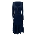 thumbnail image 4 of DHFJKG Boho Dresses For Women Button Front Puff Long Sleeve Smocked Waist Flowy Maxi Dress Retro Vacation Clothes Stylish Dresses, 4 of 5