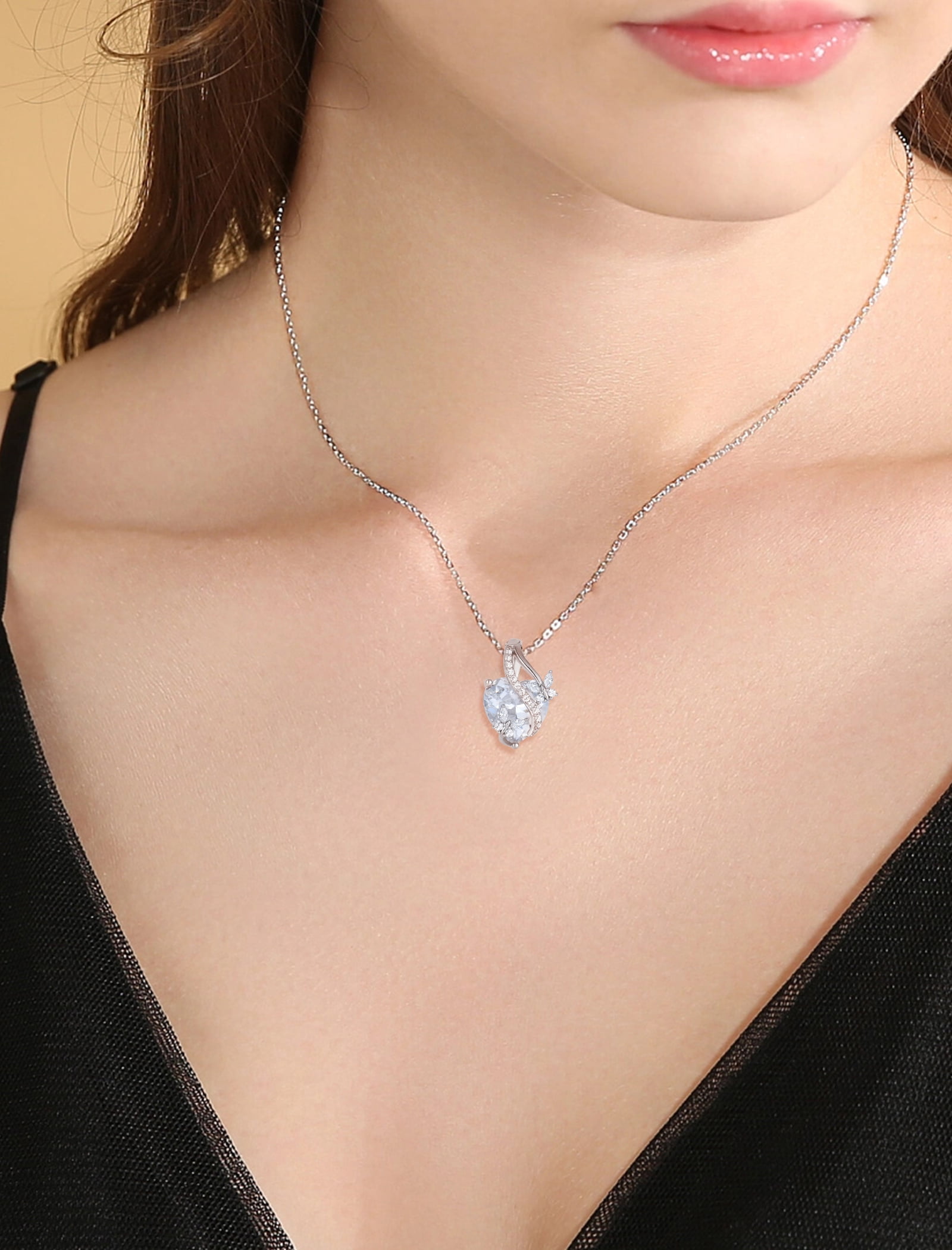 VESITIM Infinite Heart Pendant Sterling Silver Butterfly Necklace for Women Jewelry Gift with Birthstone April Cubic Zirconia