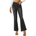 thumbnail image 1 of INSPIRE CHIC Pantalones de campana vintage de cintura alta elásticos para mujer, jeans largos con botones en forma de campana, color negro, 1 of 5