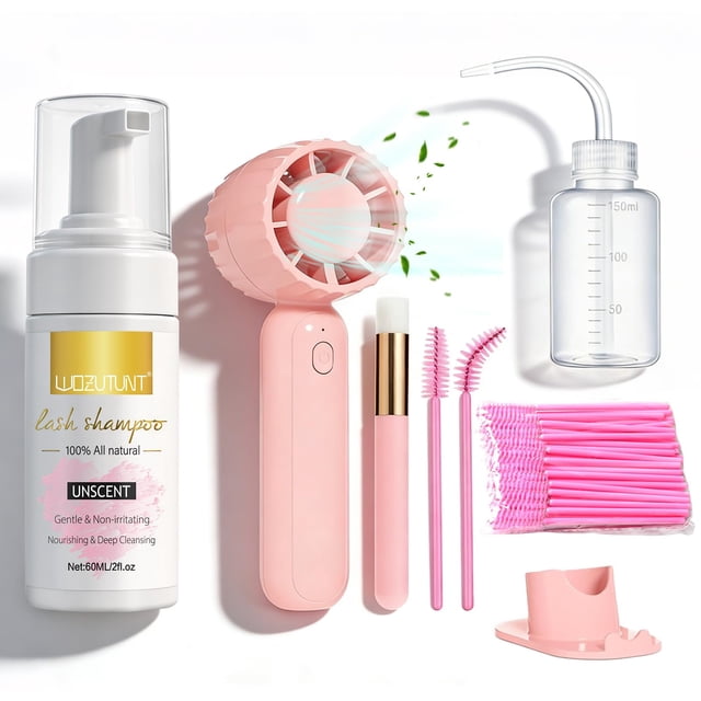 Kit limpiador para extensiones de pestañas WOZUTUNT 60 ml con ventilador USB