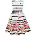 thumbnail image 1 of Robe Fille Noire Rayée Fleur Rose Robe d'Été 6 Ans, 1 of 6